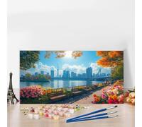Paint by Numbers Kits for Adults City Paint by Numbers Kits on Colored Canvas, Without Frame DIY Craft Art Oil Painting Architecture Acrylic Pigment Paintwork Kit for Home Decor,Gifts 100 x 200 G8-999