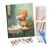 Paint by Numbers Kits for Adults Cute Kitten Playing in The Water DIY Oil Painting Digital Canvas Wall Art Home Decoration -16 * 20 Inch with Frame