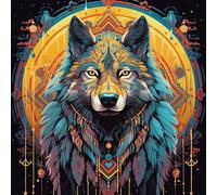 Paint by Numbers Kits for Adults,DIY Color Oil Painting Acrylic Paints for Home Wall Decor 16X16Inch，Wolf Chief Magic Circle Indian Style,Frameless