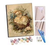 Paint by Numbers Kits for Adults Dream Rabbit in The Flower Basket Oil Paint Digital Drawing Canvas with Brushes Christmas Decorations Gifts -16 * 20 Inch with Frame