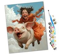 Paint by Numbers Kits for Adults Flying Pig Girl in The Clouds Kits for Beginner Acrylic Oil Hand Painting Kits for Home Decor Without Frame 16X20inch-frameless