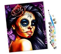 Paint by Numbers Kits for Adults Goth face Girl with Purple Colors Roses and Butterflies Kits for BeginnerAcrylic Oil Hand Painting Kits for Home Decor Without Frame 16X20inch-frameless