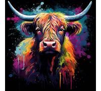 Paint By Numbers Kits For Adults,Oil Painting Kits For Beginners On Clear Symbols Colored Canvas,Easy Diy Acrylic Pigment Drawing Gift,40X40Cm,Colorful Abstract Graffiti Highland Cow,With frame