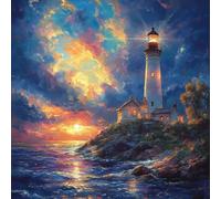 Paint by Numbers Kits for Adults, Painting by Number Kits for Kids or Beginner On Canvas, DIY Color Oil Painting Acrylic Paints, Gifts Home Wall Decor 70x70cm, Without Frame Sunset Lighthouse WJY-737