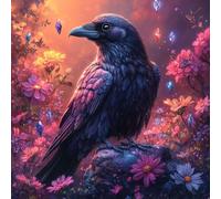 Paint by Numbers Kits for Adults, Painting by Number Kits for Kids or Beginner On Canvas, DIY Color Oil Painting Acrylic Paints, Gifts Home Wall Decor 35x35cm, Without Frame Crow Flower WJY-845