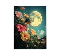 Paint by Numbers Kits for Adults, Painting by Number Kits On Canvas, DIY Color Oil Painting Acrylic Paints, with Brushe, for Home Wall Decor Gifts 50x70cm/20x28inch, Without Frame (Moon Scenery) E1053