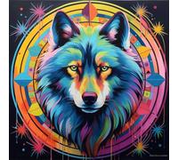 Paint by Numbers Kits for Adults,Painting by Number Kits On Canvas,DIY Color Oil Painting Acrylic Paints,Home Wall Decor 16X16In/40X40Cm，Colorful Fantasy Animal Wolf,with Frame