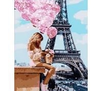 Paint by Numbers Kits for Adults,Painting by Number Kits On Canvas,DIY Color Oil Painting Acrylic Paints,Home Wall Decor 16x20in/40x50cm，Eiffel Tower Balloon Girl,Frameless
