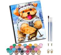 Paint by Numbers Kits for Adults,Painting by Number Kits On Canvas,DIY Oil Painting Acrylic Paints,Home Wall Decor 16x20in/40x50cm，Cute Skiing Golden Retriever,Frameless