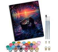 Paint by Numbers Kits for Adults,Painting by Number Kits On Canvas,DIY Oil Painting Acrylic Paints,Home Wall Decor 16x20in/40x50cm，Fantasy Beach Piano Girl,Frameless