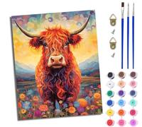 Paint by Numbers Kits for Adults Painting by Number Kits On Canvas Long-Horned Yak in The Flower Bush DIY Color Oil Painting Acrylic Paints Home Wall Decor 16x20 inch/40×50 CM with Frame