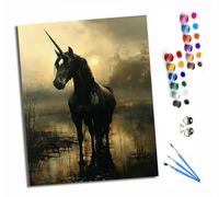 Paint by Numbers Kits for Adults Painting Kits for Beginners On Clear Symbols Colored Canvas Acrylic Pigment Drawing Paintwork for Home Wall Decor 16x20in With Frame Unicornio negro en el agua