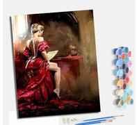Paint by Numbers Kits for Adults Painting Kits for Beginners On Clear Symbols Colored Canvas Acrylic Pigment Drawing Paintwork for Home Wall Decor With frameThe girl in the red dress from behind
