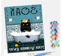 Paint by Numbers Kits for Adults Painting Kits for Beginners On Clear Symbols Colored Canvas Acrylic Pigment Drawing Paintwork for Home Wall Decor 16x20in With frameBlack cat therapy in the bathtub
