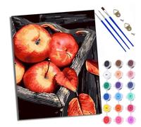 Paint by Numbers Kits for Adults Painting Kits for Beginners On Clear Symbols Colored Canvas Apples on wooden plate Easy DIY Acrylic Pigment Drawing Paintwork for Home Wall Decor 16x20in Frameless