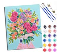 Paint by Numbers Kits for Adults Painting Kits for Beginners On Clear Symbols Colored Canvas Beautiful Woman Holding Flowers Easy DIY Acrylic Pigment Drawing Paintwork for Home Wall Decor with Frame