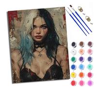 Paint by Numbers Kits for Adults Painting Kits for Beginners On Clear Symbols Colored Canvas Blue and White Hair Beauty Easy DIY Acrylic Pigment Drawing Paintwork for Home Wall Decor with Frame