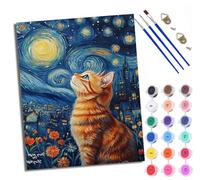 Paint by Numbers Kits for Adults Painting Kits for Beginners On Clear Symbols Colored Canvas Cat Looking up at The Stars Easy DIY Acrylic Pigment Drawing Paintwork for Home Wall Decor with Frame
