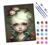Paint by Numbers Kits for Adults Painting Kits for Beginners On Clear Symbols Colored Canvas Character with Green Hair and Flowers Acrylic Pigment Drawing Paintwork for Home Wall Decor with Frame