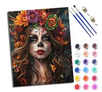 Paint by Numbers Kits for Adults Painting Kits for Beginners On Clear Symbols Colored Canvas Day of The Dead Beauty Flowers Easy DIY Acrylic Pigment Drawing Paintwork for Home Wall Decor with Frame