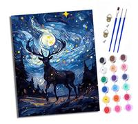 Paint by Numbers Kits for Adults Painting Kits for Beginners On Clear Symbols Colored Canvas Deer in the moonlight Easy DIY Acrylic Pigment Drawing Paintwork for Home Wall Decor 16x20in With frame