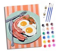 Paint by Numbers Kits for Adults Painting Kits for Beginners On Clear Symbols Colored Canvas Delicious eggs and bacon Easy DIY Acrylic Pigment Drawing Paintwork for Home Wall Decor 16x20in Frameless