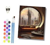 Paint by Numbers Kits for Adults Painting Kits for Beginners On Clear Symbols Colored Canvas Easy DIY Acrylic Pigment Drawing Paintwork for Home Wall Decor 16x20in Frameless Future City Landscape