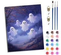 Paint by Numbers Kits for Adults Painting Kits for Beginners On Clear Symbols Colored Canvas Easy DIY Acrylic Pigment Drawing Paintwork for Home Wall Decor 16x20in Frameless Little Ghost in the Woods