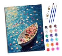 Paint by Numbers Kits for Adults Painting Kits for Beginners On Clear Symbols Colored Canvas Flower boat floating on the water Easy Acrylic Pigment Drawing Paintwork for Home Wall Decor Frameless
