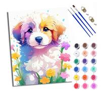 Paint by Numbers Kits for Adults Painting Kits for Beginners On Clear Symbols Colored Canvas Flower Dream Puppy Easy DIY Acrylic Pigment Drawing Paintwork for Home Wall Decor 16x20in with Frame