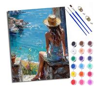 Paint by Numbers Kits for Adults Painting Kits for Beginners On Clear Symbols Colored Canvas Girl in a Straw hat Watching The sea Easy Acrylic Pigment Drawing Paintwork for Home Wall Decor Frameless