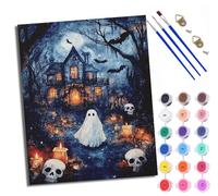 Paint by Numbers Kits for Adults Painting Kits for Beginners On Clear Symbols Colored Canvas Halloween Ghosts and Haunted Houses Acrylic Pigment Drawing Paintwork for Home Wall Decor with Frame