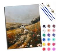Paint by Numbers Kits for Adults Painting Kits for Beginners On Clear Symbols Colored Canvas Jesus Leading a Sheep Among Flowers Easy Acrylic Pigment Drawing Paintwork for Home Wall Decor with Frame