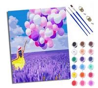Paint by Numbers Kits for Adults Painting Kits for Beginners On Clear Symbols Colored Canvas Lavender Beauty Balloon Easy DIY Acrylic Pigment Drawing Paintwork for Home Wall Decor 16x20in with Frame