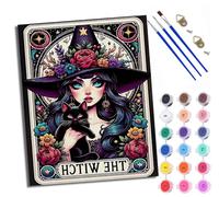Paint by Numbers Kits for Adults Painting Kits for Beginners On Clear Symbols Colored Canvas Little Witch and Black Cat Easy DIY Acrylic Pigment Drawing Paintwork for Home Wall Decor 16x20in Frameless