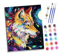 Paint by Numbers Kits for Adults Painting Kits for Beginners On Clear Symbols Colored Canvas Moonlight Feathered Wolf Easy DIY Acrylic Pigment Drawing Paintwork for Home Wall Decor 16x20in Frameless