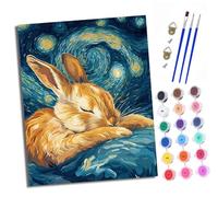 Paint by Numbers Kits for Adults Painting Kits for Beginners On Clear Symbols Colored Canvas Moonlight sleeping rabbit Easy DIY Acrylic Pigment Drawing Paintwork for Home Wall Decor 16x20in With frame