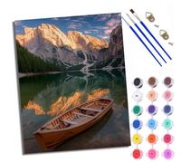 Paint by Numbers Kits for Adults Painting Kits for Beginners On Clear Symbols Colored Canvas Mountain and Lake, People and Wooden Boat Easy Acrylic Pigment for Home Wall Decor 16x20in With frame