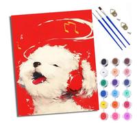 Paint by Numbers Kits for Adults Painting Kits for Beginners On Clear Symbols Colored Canvas Music Puppy Cute Easy DIY Acrylic Pigment Drawing Paintwork for Home Wall Decor 16x20in with Frame