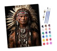 Paint by Numbers Kits for Adults Painting Kits for Beginners On Clear Symbols Colored Canvas Native American men Easy DIY Acrylic Pigment Drawing Paintwork for Home Wall Decor 16x20in Frameless