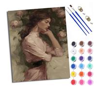 Paint by Numbers Kits for Adults Painting Kits for Beginners On Clear Symbols Colored Canvas Pensive Woman Easy DIY Acrylic Pigment Drawing Paintwork for Home Wall Decor Frameless