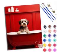 Paint by Numbers Kits for Adults Painting Kits for Beginners On Clear Symbols Colored Canvas Puppy in The Bathtub Easy DIY Acrylic Pigment Drawing Paintwork for Home Wall Decor 16x20in with Frame