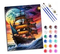 Paint by Numbers Kits for Adults Painting Kits for Beginners On Clear Symbols Colored Canvas sailboat under the moonlight Easy DIY Acrylic Pigment Drawing Paintwork for Home Wall Decor 16x20in