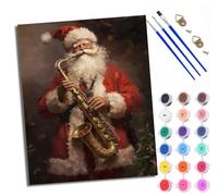 Paint by Numbers Kits for Adults Painting Kits for Beginners On Clear Symbols Colored Canvas Santa Claus Playing Saxophone Easy DIY Acrylic Pigment Drawing Paintwork for Home Wall Decor with Frame