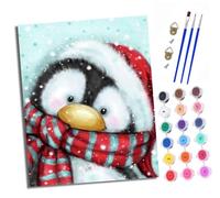 Paint by Numbers Kits for Adults Painting Kits for Beginners On Clear Symbols Colored Canvas Scarf cute penguin Easy DIY Acrylic Pigment Drawing Paintwork for Home Wall Decor 16x20in With frame