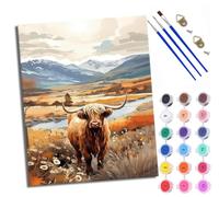 Paint by Numbers Kits for Adults Painting Kits for Beginners On Clear Symbols Colored Canvas Scottish Highland Cattle Easy DIY Acrylic Pigment Drawing Paintwork for Home Wall Decor 16x20in with Frame