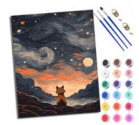 Paint by Numbers Kits for Adults Painting Kits for Beginners On Clear Symbols Colored Canvas Starry Night Fox Gazing at the Vortex Clouds Easy Acrylic Pigment for Home Wall Decor 16x20in With frame