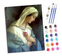 Paint by Numbers Kits for Adults Painting Kits for Beginners On Clear Symbols Colored Canvas Statue of the Madonna holding flowers Easy Acrylic Pigment Drawing Paintwork for Home Wall Decor Frameless