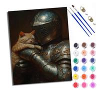 Paint by Numbers Kits for Adults Painting Kits for Beginners On Clear Symbols Colored Canvas The knight is accompanied by an orange cat Acrylic Pigment Drawing Paintwork for Home Wall Decor Frameless