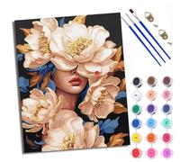 Paint by Numbers Kits for Adults Painting Kits for Beginners On Clear Symbols Colored Canvas The Woman Hidden in The Flowers Easy DIY Acrylic Pigment Drawing Paintwork for Home Wall Decor with Frame